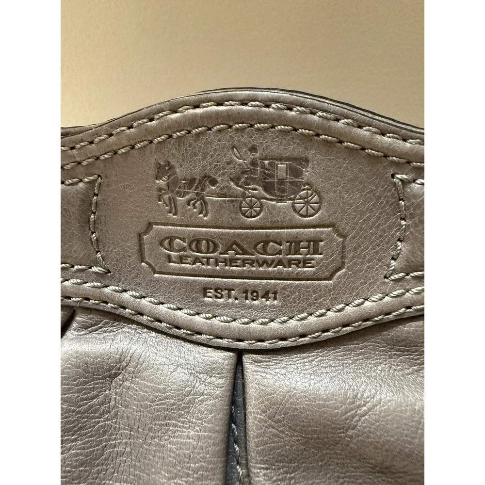 Coach Gray Leather Purse Large Hobo Handbag Turnlock Closure